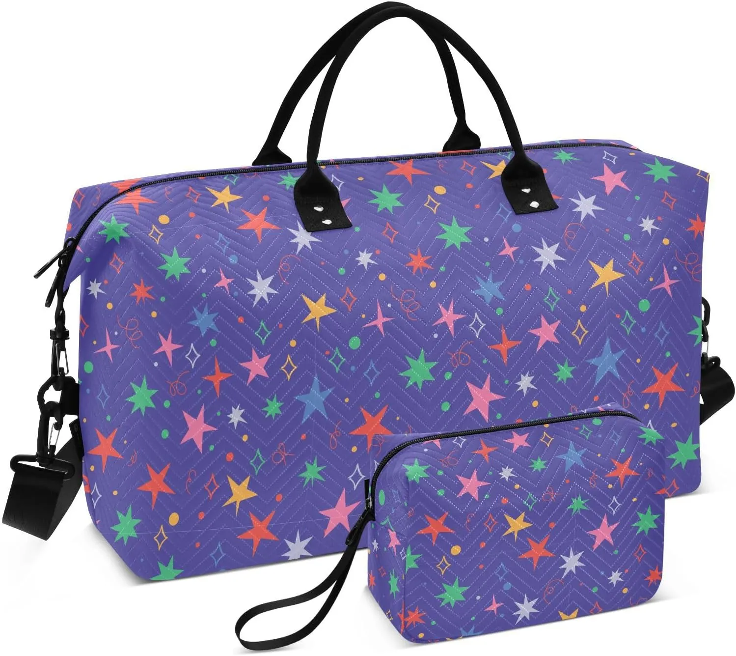 Aslsiy Travel Duffel Bags for Women Stars Sparks Space Sports Duffel Bags Dark Blue Weekender Bags Gym Bag with Toiletry Bag Carry on Overnight Bag