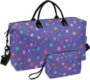 Aslsiy Travel Duffel Bags for Women Stars Sparks Space Sports Duffel Bags Dark Blue Weekender Bags Gym Bag with Toiletry Bag Carry on Overnight Bag
