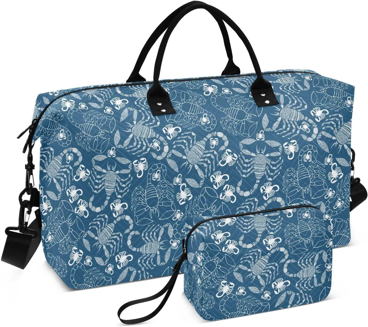 Aslsiy Travel Duffel Bags for Women White Scorpions Indigo Sport Duffel Bag Weekender Bags Gym Bag with Toiletry Bag Carry on Overnight Bag