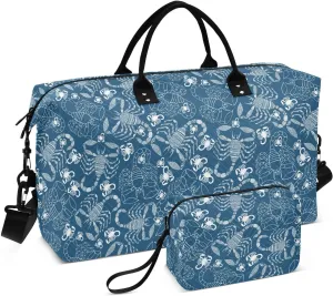 Aslsiy Travel Duffel Bags for Women White Scorpions Indigo Sport Duffel Bag Weekender Bags Gym Bag with Toiletry Bag Carry on Overnight Bag