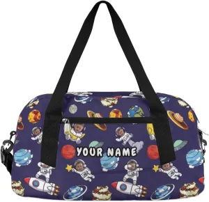 Astronaut Funny Face Personalized Kids Duffel Bag for Girls Boys, Space Planets Custom Dance Bag Overnight Small Duffel Bag Carry On Weekend Sports Travel Bag for School Practice Gymnastics Ballet