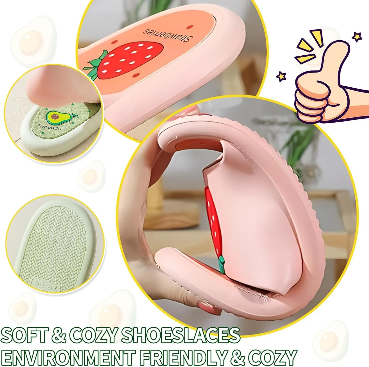 Avocado Strawberry Women's Cute Slippers Sandals Funny Beach Travel Shower Shoes House Slides