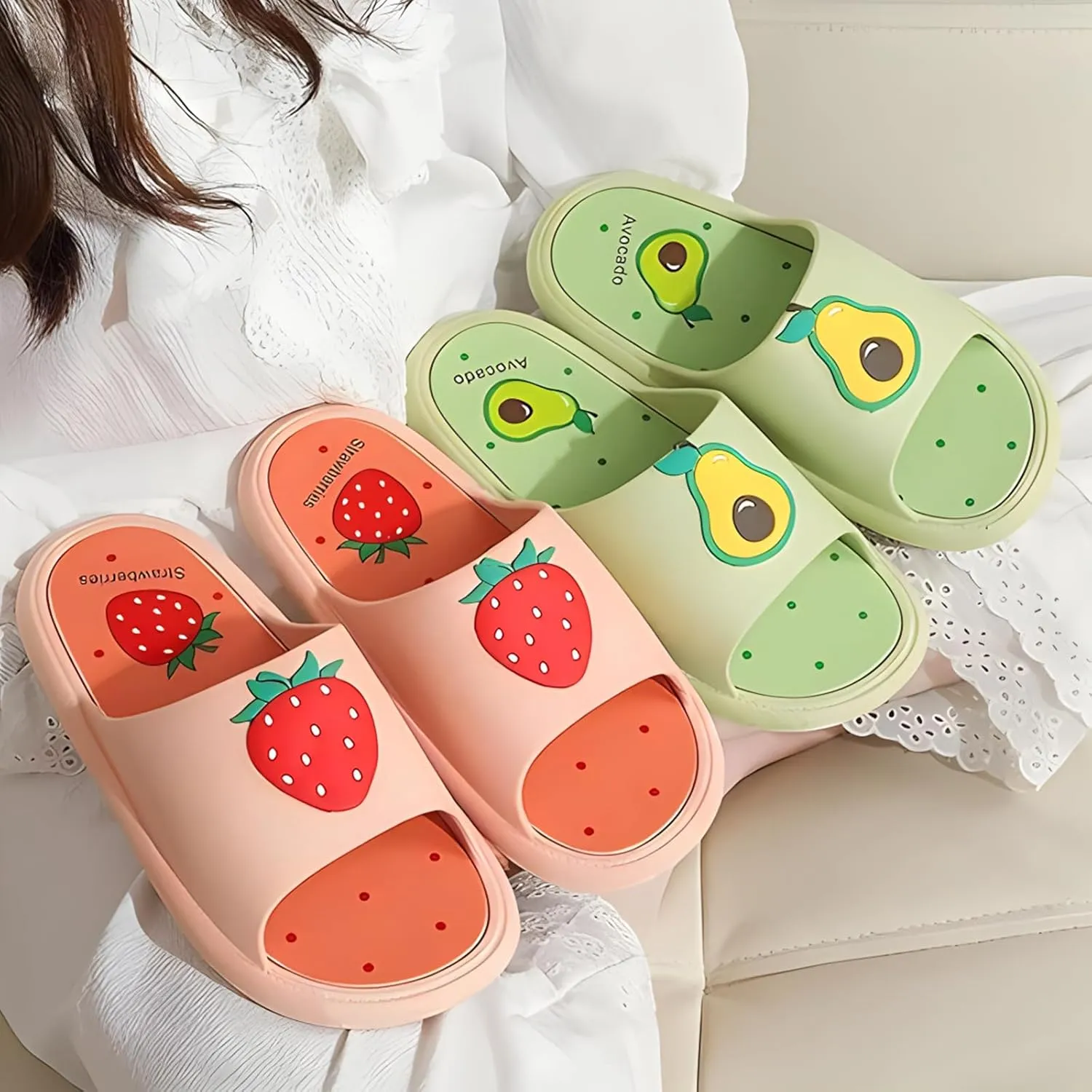 Avocado Strawberry Women's Cute Slippers Sandals Funny Beach Travel Shower Shoes House Slides