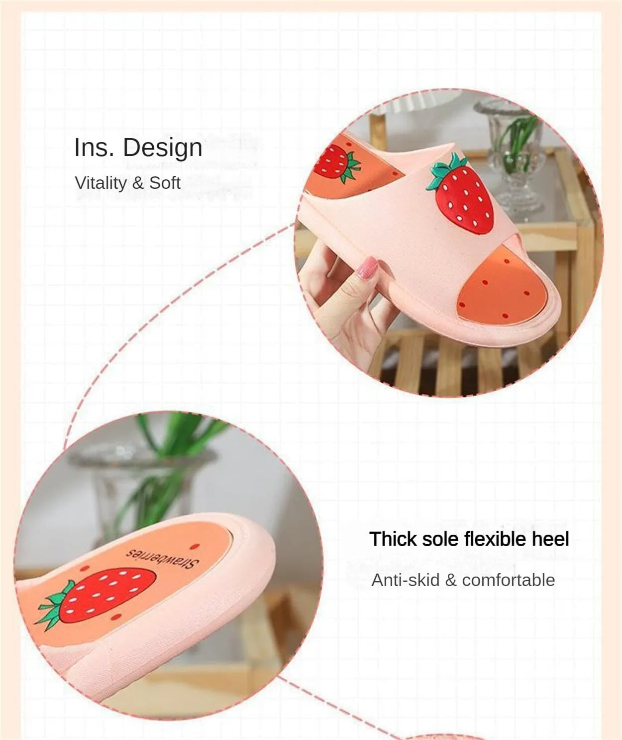 Avocado Strawberry Women's Cute Slippers Sandals Funny Beach Travel Shower Shoes House Slides