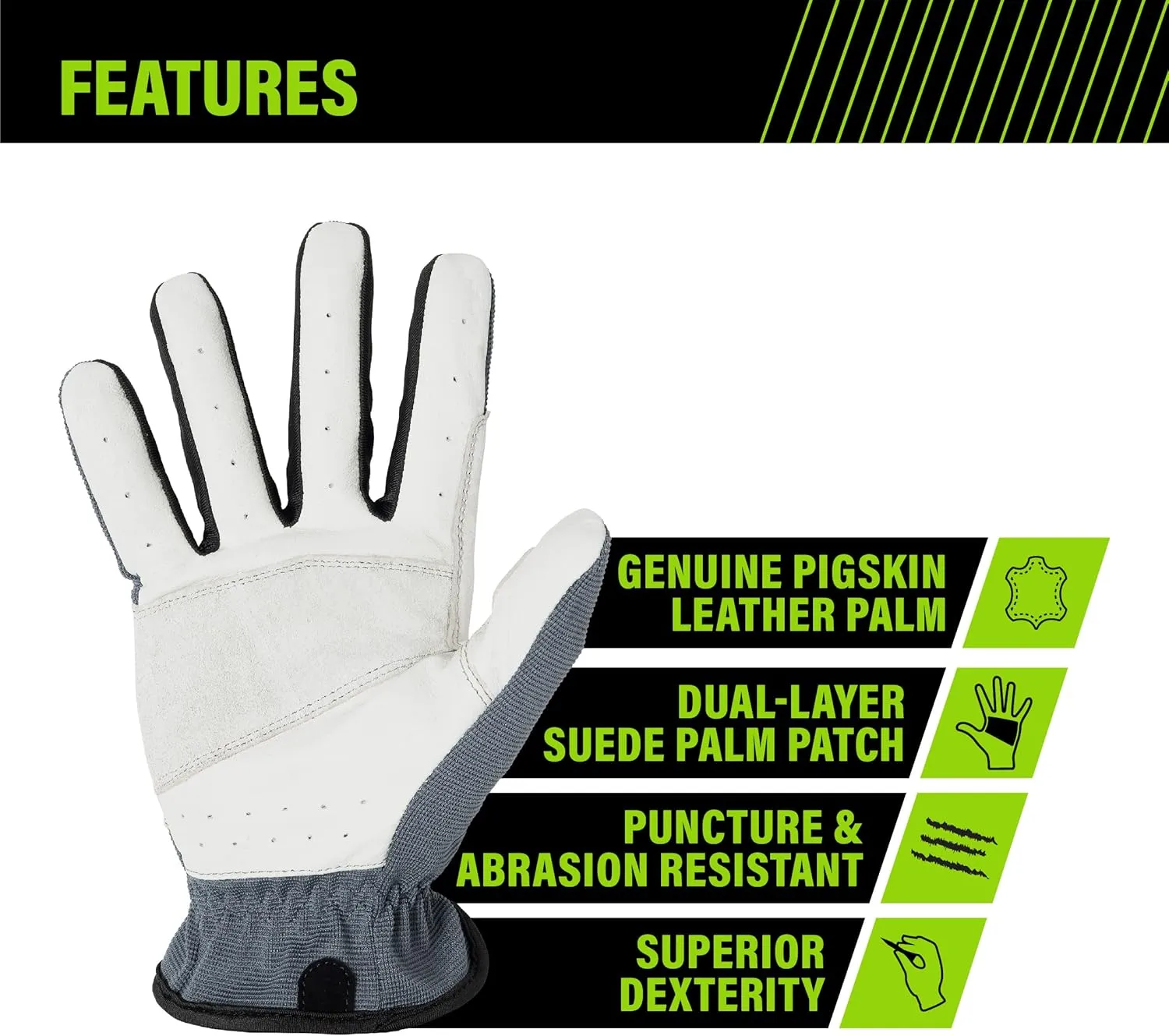 AWP Hybrid Pigskin Utility Work Gloves for Men and Women, Abrasion Resistant, X-Large