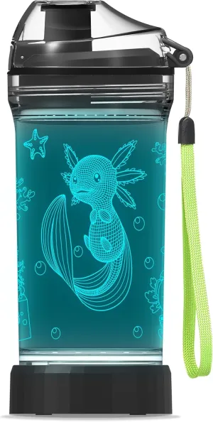 Axolotl Water Bottle, Axolotl Light-Up Sport Cup with 3D Glowing LED Axolotl Light – 14 OZ Tritan BPA-Free - Creative Glowing Toddle Cup Gift for Gamer, School, Camping, and Holidays (Axolotl)