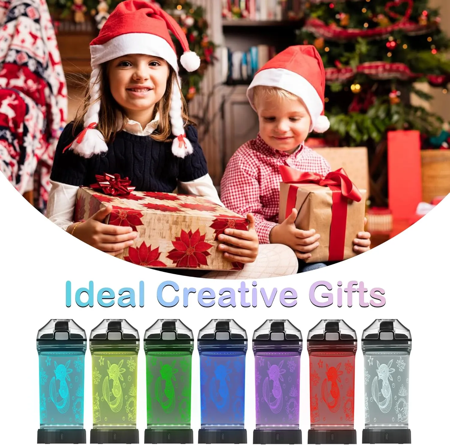 Axolotl Water Bottle, Axolotl Light-Up Sport Cup with 3D Glowing LED Axolotl Light – 14 OZ Tritan BPA-Free - Creative Glowing Toddle Cup Gift for Gamer, School, Camping, and Holidays (Axolotl)