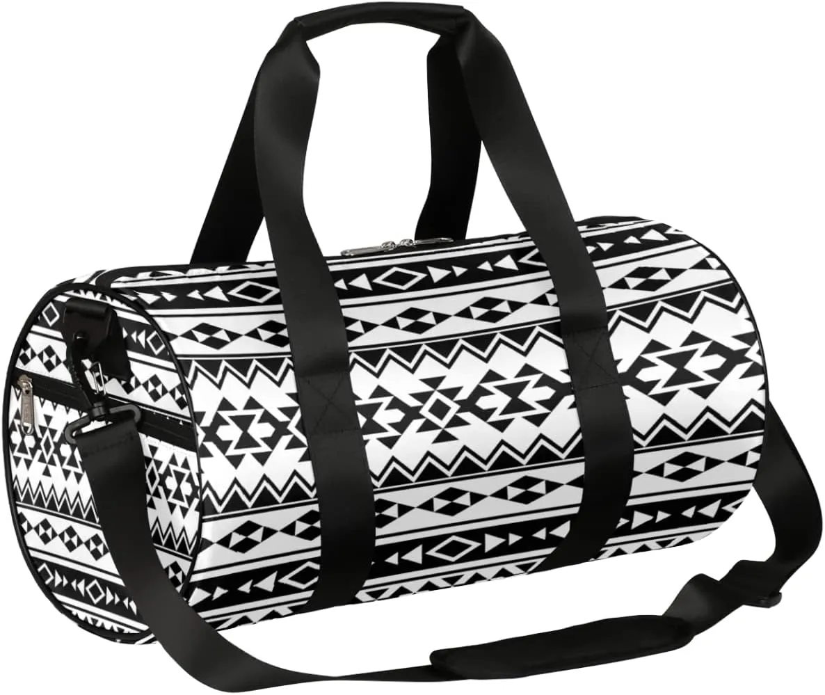 Aztec Geometric Print Travel Duffle Bag Sports Gym Bag Geometrical Weekender Overnight Bag for Women Men Girls Boys Carry-On Bag with Shoulder Strap