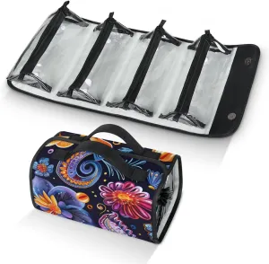 Aztec Purple Foldable Toiletry Bag with Detachable Removable Pouches Hanging 4 in 1 Roll Up Large Makeup Toiletry Organizer Storage Bag with Handle