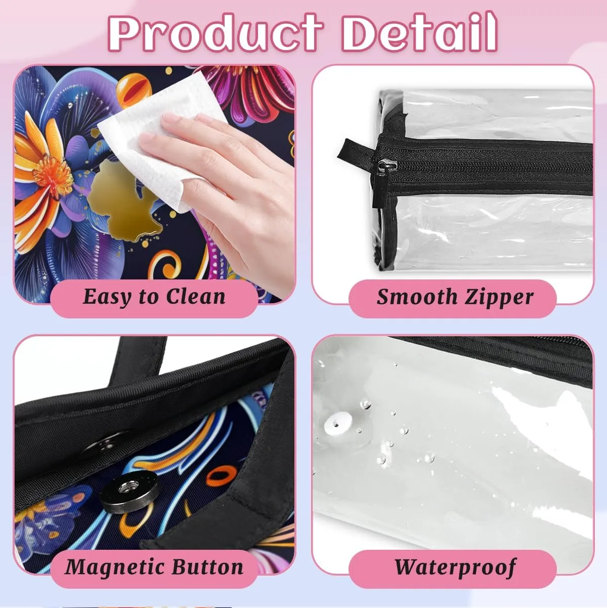 Aztec Purple Foldable Toiletry Bag with Detachable Removable Pouches Hanging 4 in 1 Roll Up Large Makeup Toiletry Organizer Storage Bag with Handle