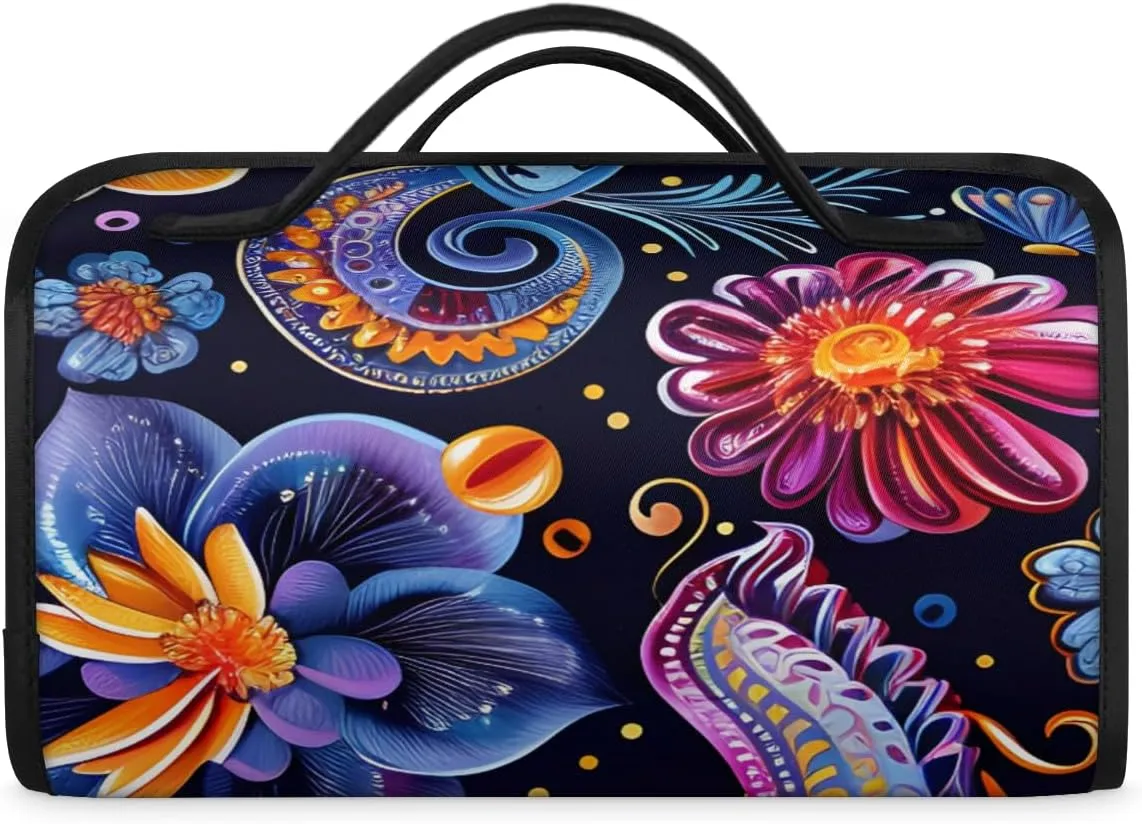 Aztec Purple Foldable Toiletry Bag with Detachable Removable Pouches Hanging 4 in 1 Roll Up Large Makeup Toiletry Organizer Storage Bag with Handle
