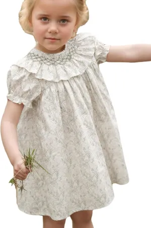 Baby Girls Long Sleeve Smocking Clothing Toddler Fall Floral Smocked Dress Vintage Dresses for Christmas Birthday Holiday
