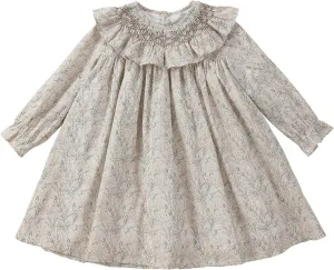 Baby Girls Long Sleeve Smocking Clothing Toddler Fall Floral Smocked Dress Vintage Dresses for Christmas Birthday Holiday