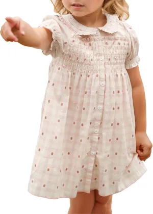 Baby Girls Long Sleeve Smocking Clothing Toddler Fall Floral Smocked Dress Vintage Dresses for Christmas Birthday Holiday
