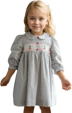 Baby Girls Long Sleeve Smocking Clothing Toddler Fall Floral Smocked Dress Vintage Dresses for Christmas Birthday Holiday