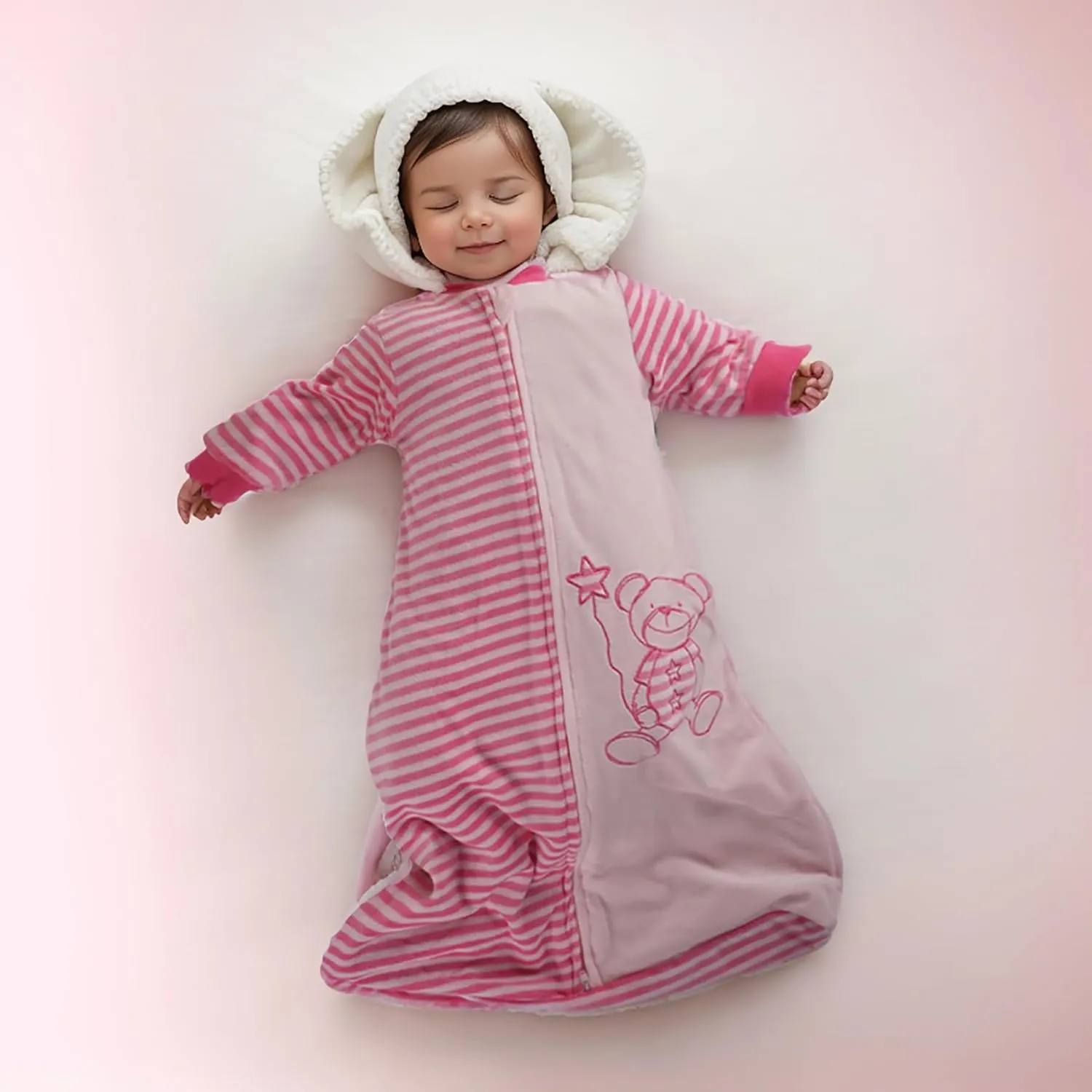 Baby Sleep Sack Long Sleeves (18-36 Months) Cotton Velvet Wearable Blanket with Arms Toddler, 4 Seasons, 3t,Tog 2.0 Warm Soft, Girl Pink Color, 2 Way Zip S 18-24M