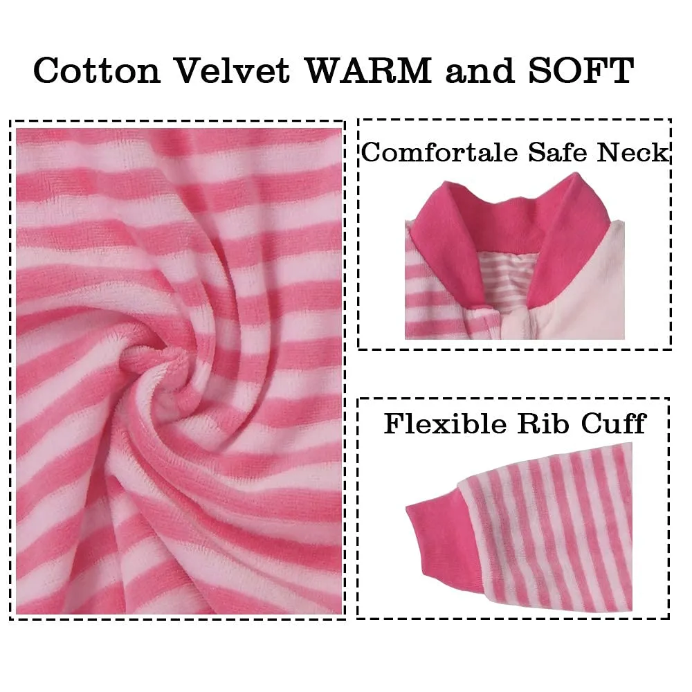 Baby Sleep Sack Long Sleeves (18-36 Months) Cotton Velvet Wearable Blanket with Arms Toddler, 4 Seasons, 3t,Tog 2.0 Warm Soft, Girl Pink Color, 2 Way Zip S 18-24M