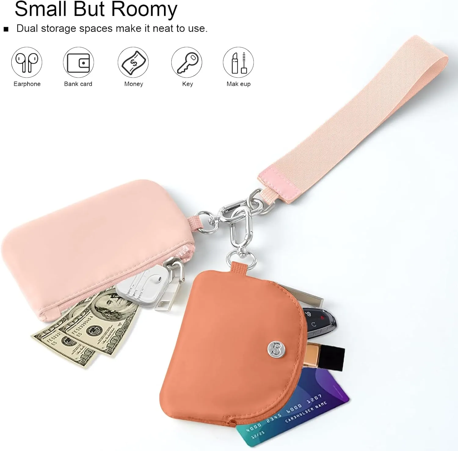 Babysun Mini Zip Around Dual Pouch Wristlet With 2 Straps Wristlet Keychain Wallet for Women Coin Purse Small Cute for Teen Girl