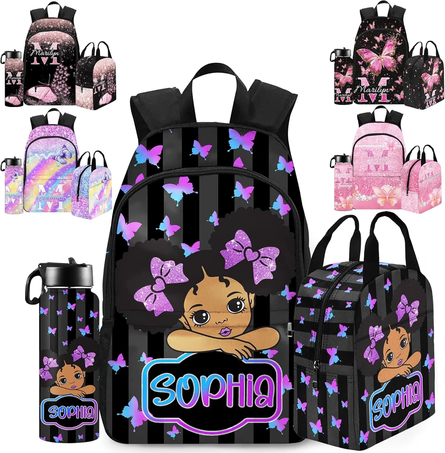 Back to School Personalized Backpacks for Girls Backpack and Lunch Box Set Gifts for Daughter Customized Kids Backpack Custom Backpack Shoulders with Name Casual Unisex School Bags