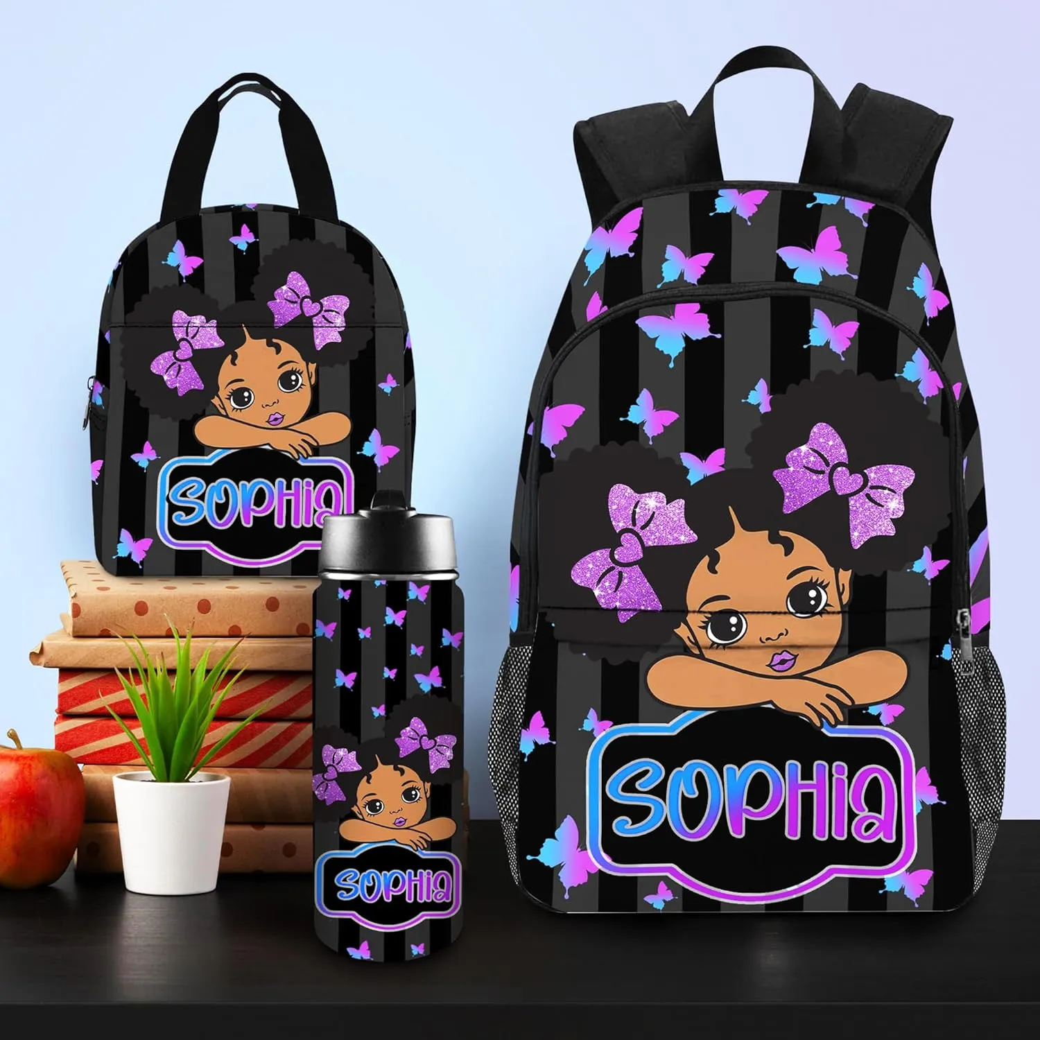 Back to School Personalized Backpacks for Girls Backpack and Lunch Box Set Gifts for Daughter Customized Kids Backpack Custom Backpack Shoulders with Name Casual Unisex School Bags