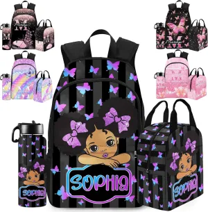 Back to School Personalized Backpacks for Girls Backpack and Lunch Box Set Gifts for Daughter Customized Kids Backpack Custom Backpack Shoulders with Name Casual Unisex School Bags