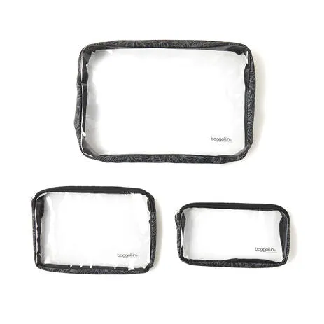 BAGGALLINI CTP485 MIDNIGHT BLOSSOM CLEAR TRAVEL POUCHES SET/3