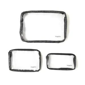 BAGGALLINI CTP485 MIDNIGHT BLOSSOM CLEAR TRAVEL POUCHES SET/3