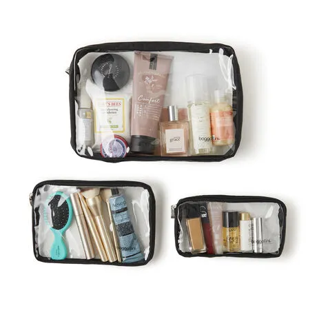 BAGGALLINI CTP485 MIDNIGHT BLOSSOM CLEAR TRAVEL POUCHES SET/3