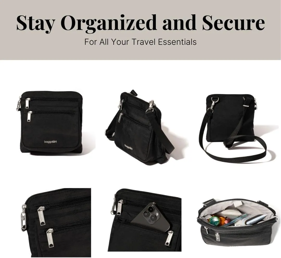 Baggallini Securtex Anti-Theft Crossbody Travel Purse with RFID Card Slots, Locking Zippers & Cut-Resistant Strap