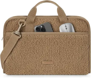 BAGSMART 13-14 Inch Laptop Case Sleeve, Portable Cozy Sherpa Laptop Bag with Shoulder Strap, Durable Winter Laptop Cover Compatible for Dell HP Lenovo, Brown
