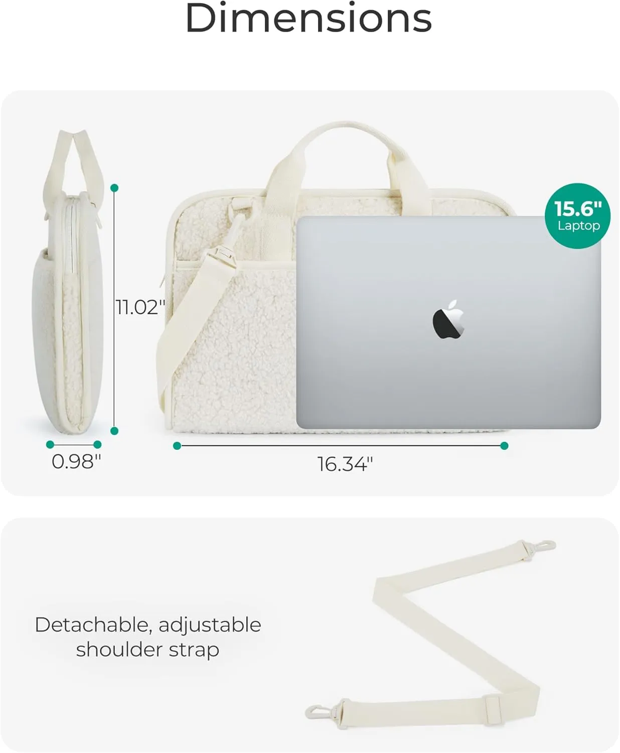 BAGSMART 15-16 Inch Laptop Sleeve Case, Lightweight Protective Sherpa Laptop Bag with Shoulder Strap, Winter Cozy Computer Sleeve Compatible for Dell HP Lenovo, Beige