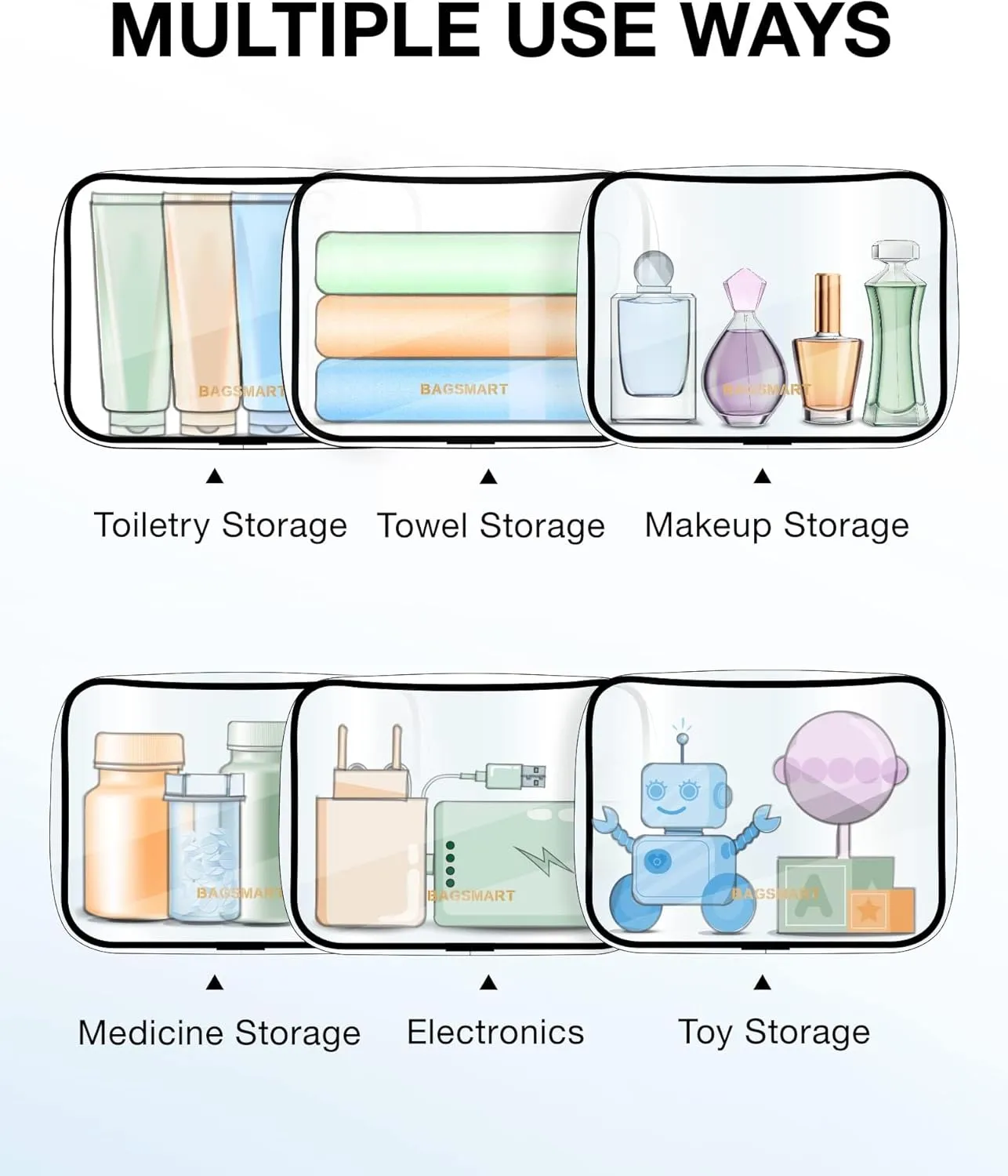 BAGSMART Clear Toiletry Bag, 2 Packs TSA Approved Water Resistant Quart Size Travel Organizer, Airport Airline Travel Essential Carry On Makeup Cosmetic Bags for Women, Nude Pink