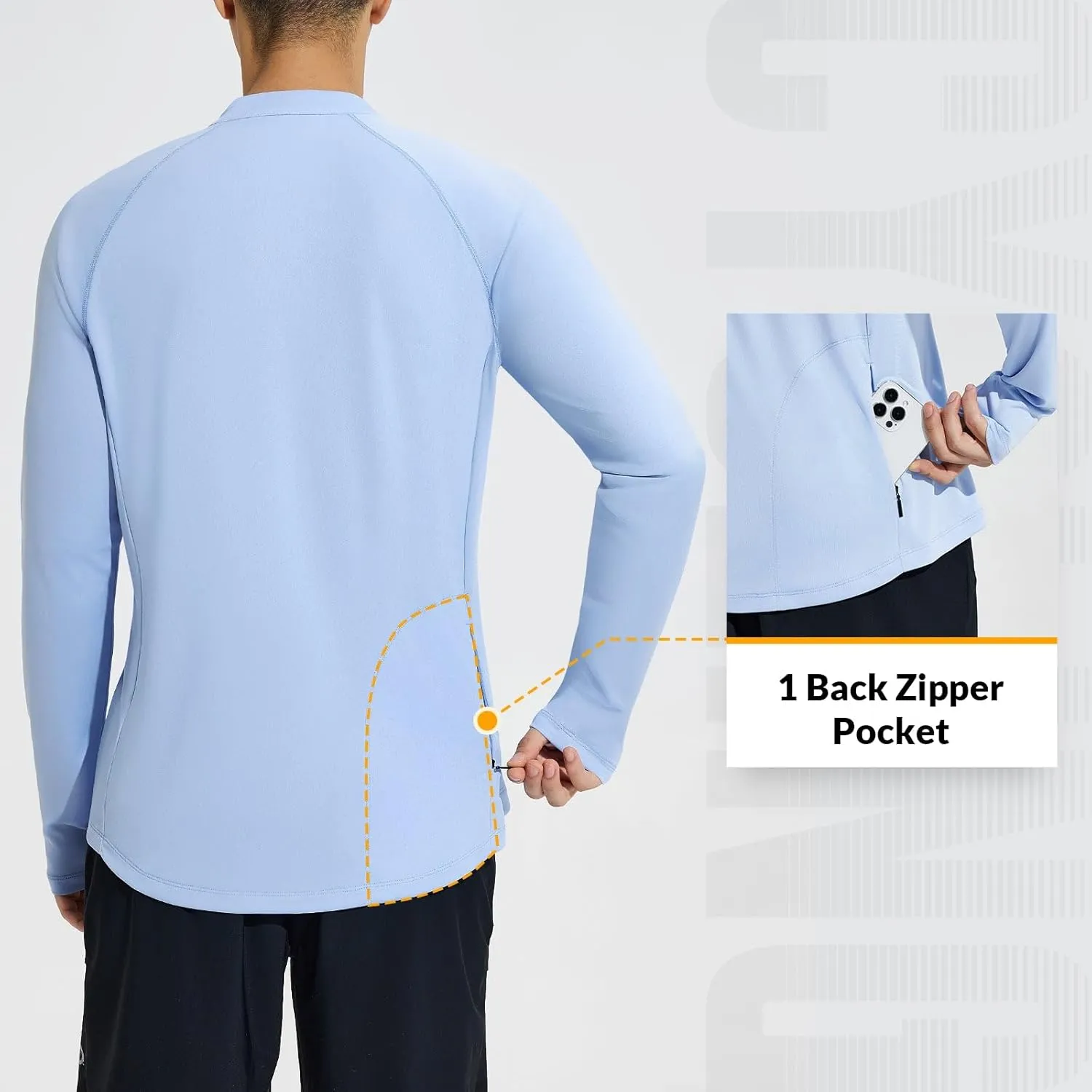 baleaf Men's Sun Shirts UPF 50  Rash Guard Long Sleeve 1/4 Zip SPF UV Protection Lightweight Quick Dry