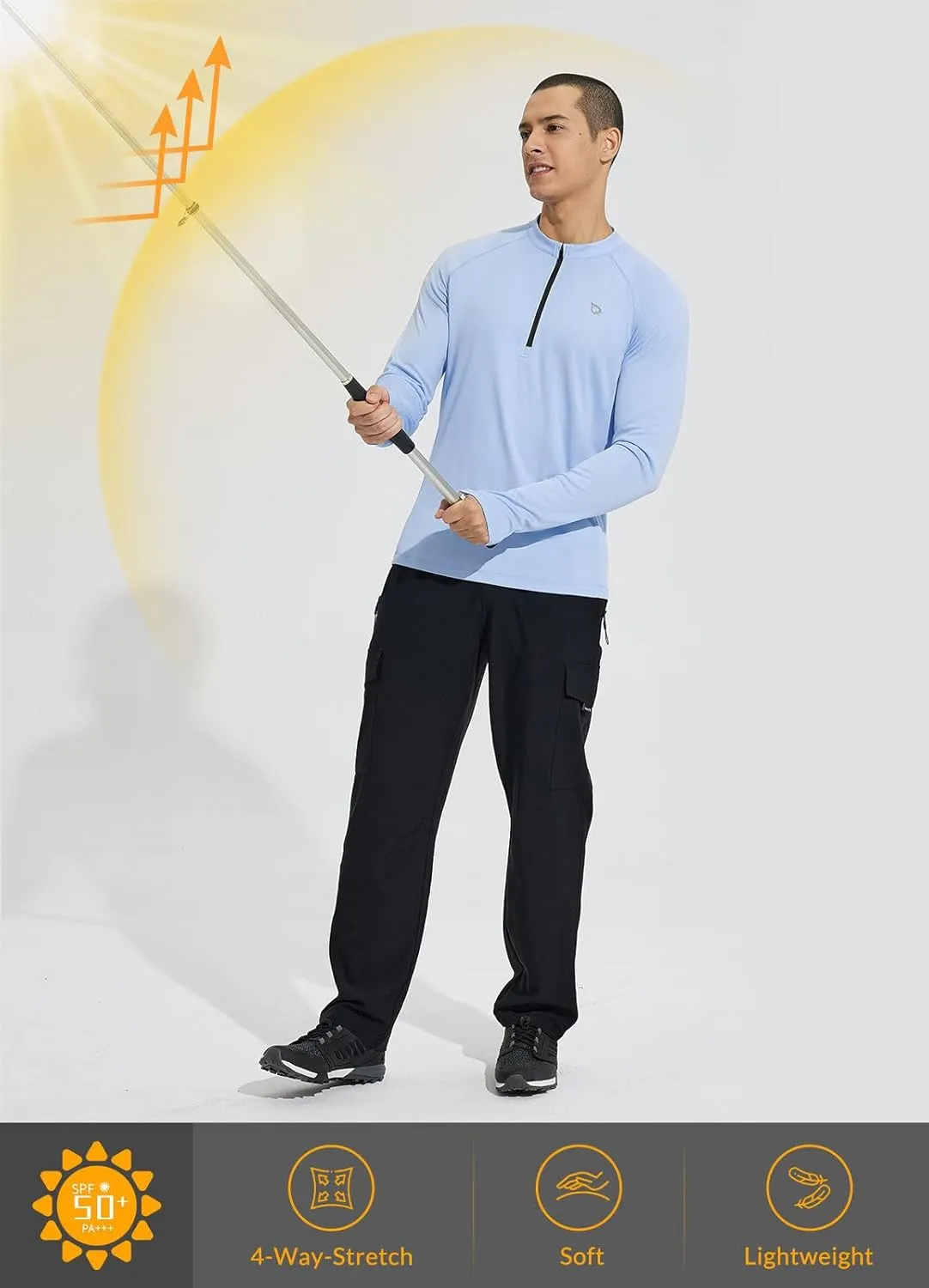baleaf Men's Sun Shirts UPF 50  Rash Guard Long Sleeve 1/4 Zip SPF UV Protection Lightweight Quick Dry
