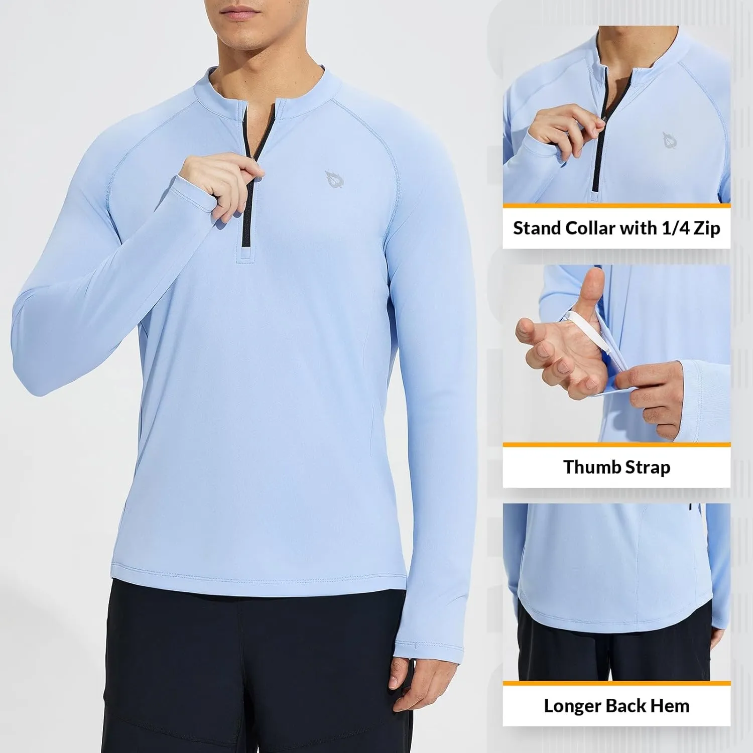 baleaf Men's Sun Shirts UPF 50  Rash Guard Long Sleeve 1/4 Zip SPF UV Protection Lightweight Quick Dry