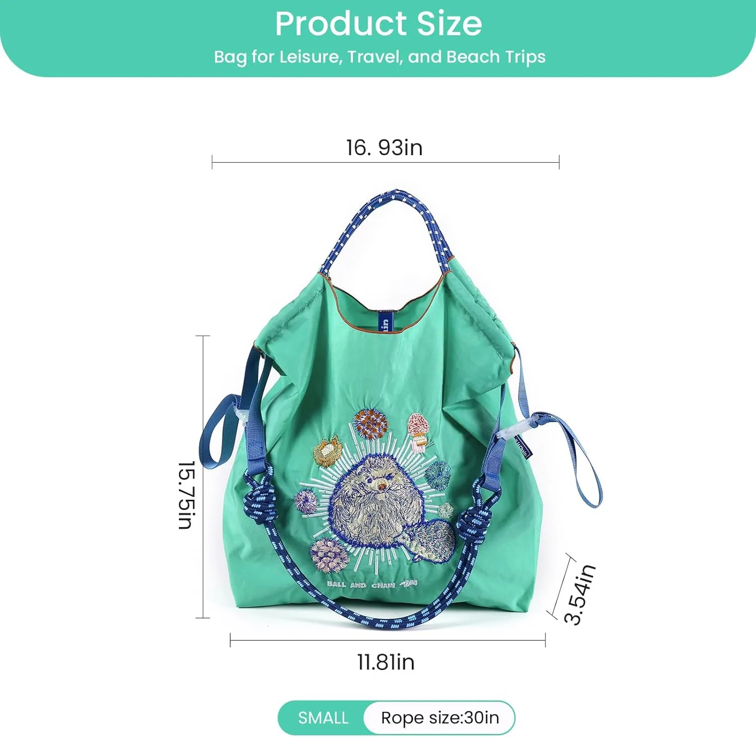 Ball&Chain Stylish Embroidered Nylon Tote Bag for Women - Perfect for Shopping,Travel, Beach, and Ideal Birthday Gift!