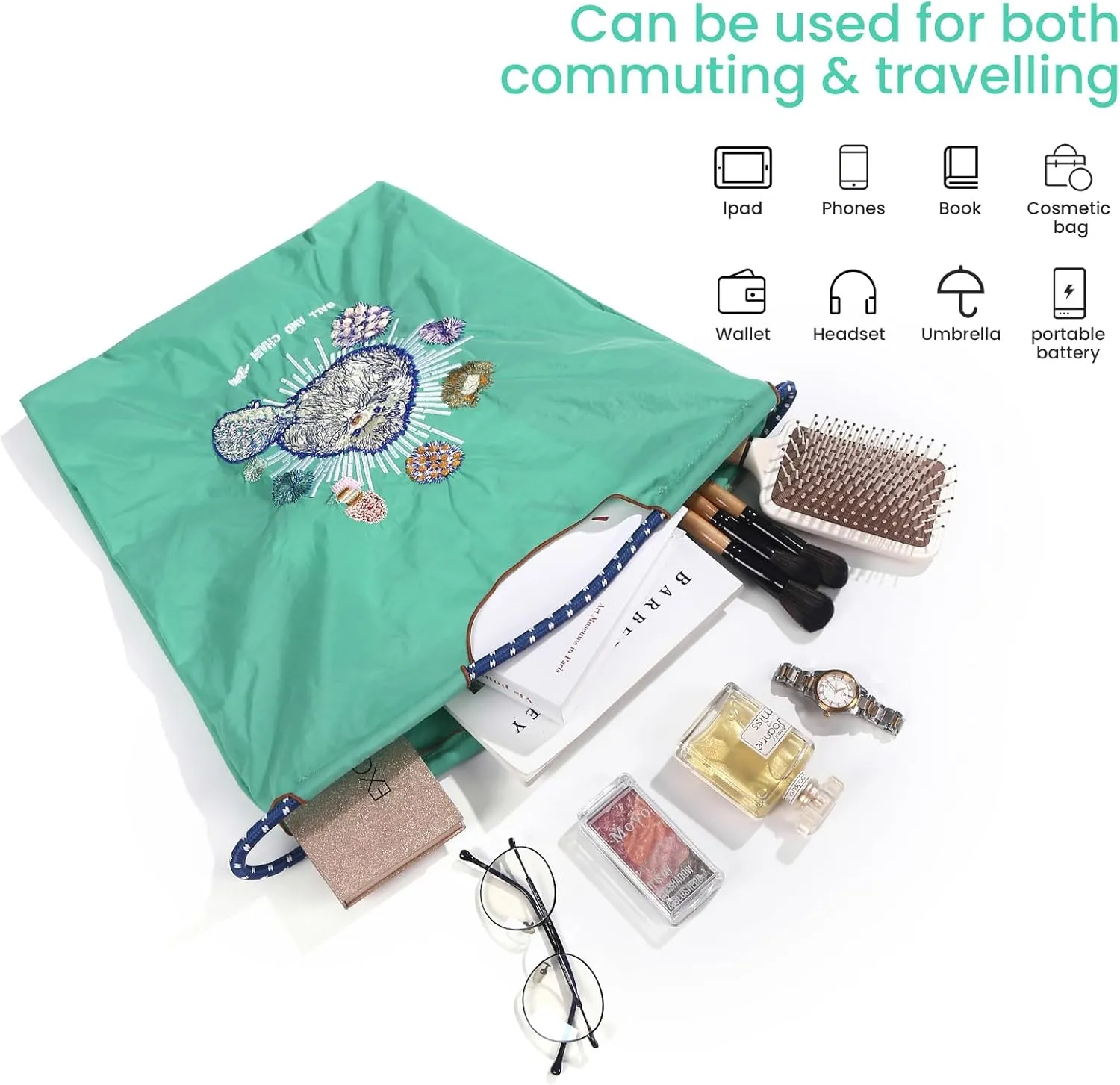 Ball&Chain Stylish Embroidered Nylon Tote Bag for Women - Perfect for Shopping,Travel, Beach, and Ideal Birthday Gift!