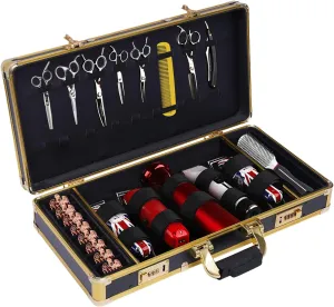 Barber Case Clipper Bag,Professional Portable Barber Travel Carrying Case with Portable Handle＆Secure Numlock for Hair Stylist Pet Groomer Beauty Salon Makeup Artist (Gold 21.7x11x4 in)