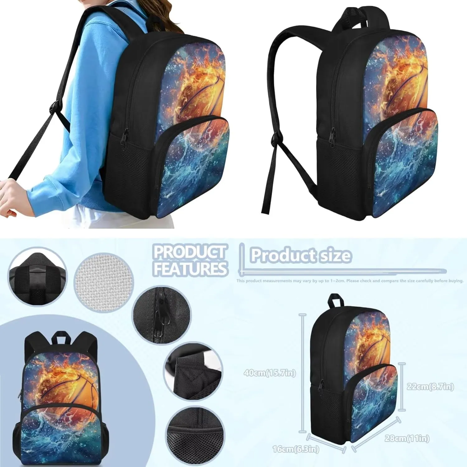Basketball Girls Bookbag with Lunch Box Kids Backpacks for School Girls Middle School School Bag for Outdoor Kids School Backpack Lunch Box for Daycare Pencil Bag Small