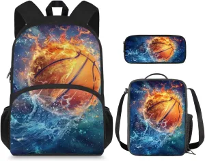 Basketball Girls Bookbag with Lunch Box Kids Backpacks for School Girls Middle School School Bag for Outdoor Kids School Backpack Lunch Box for Daycare Pencil Bag Small