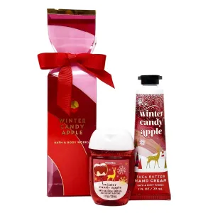 Bath & Body Works Winter Candy Apple Travel Gift Set - Includes a hand gel (1 fl oz) and hand cream (1 fl oz) arranged inside a small decorative gift box.