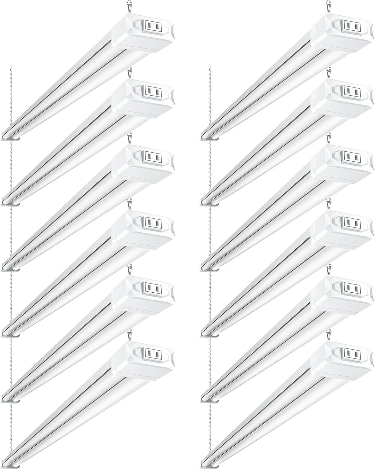 BBOUNDER 12 Pack Linkable LED Shop Light with Reflector, Super Bright 6500K Cool Daylight, 4400 LM, 4 FT, 48 Inch Integrated Fixture for Garage, 40W Equivalent 250W, Surface & Suspension Mount, White