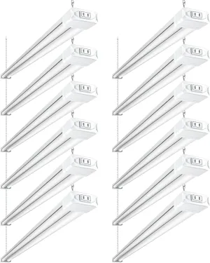 BBOUNDER 12 Pack Linkable LED Shop Light with Reflector, Super Bright 6500K Cool Daylight, 4400 LM, 4 FT, 48 Inch Integrated Fixture for Garage, 40W Equivalent 250W, Surface & Suspension Mount, White
