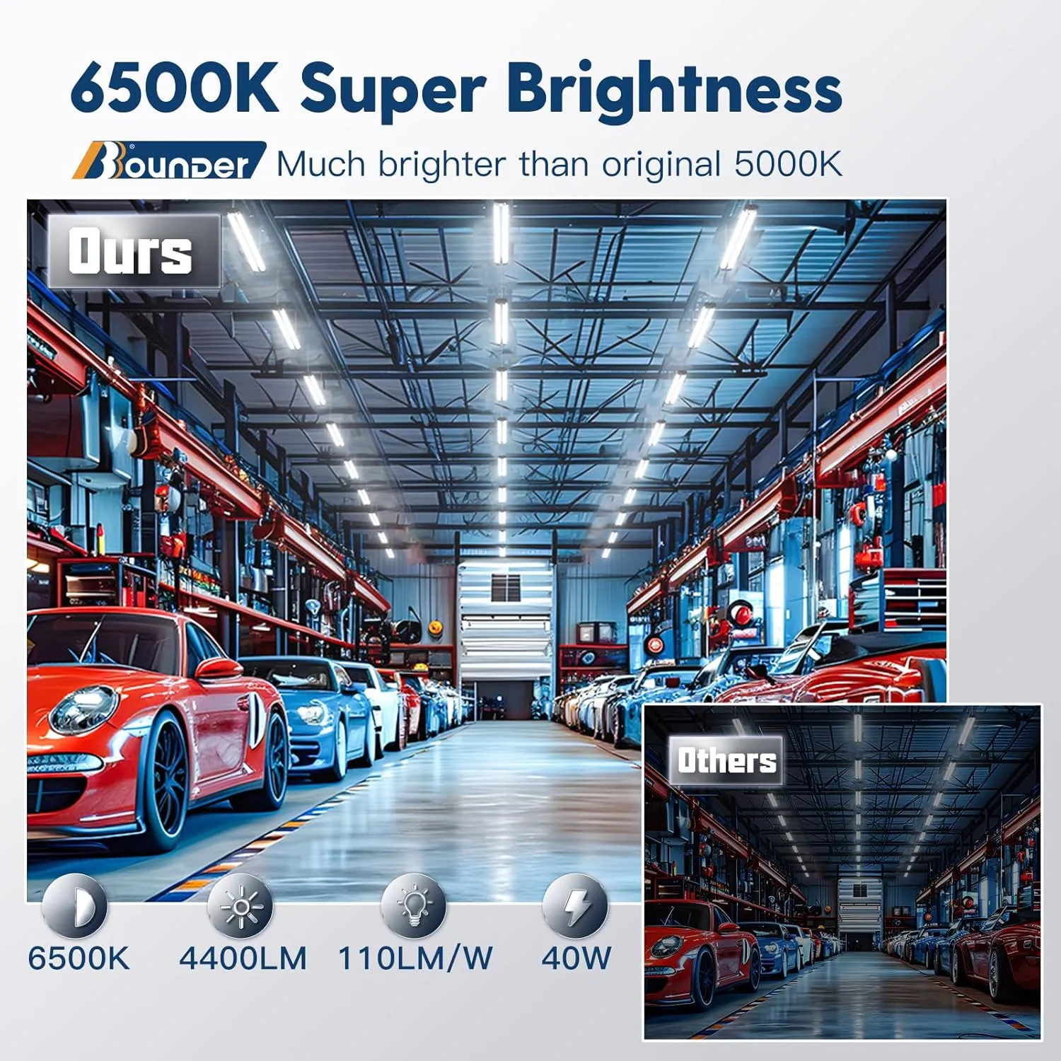 BBOUNDER 12 Pack Linkable LED Utility Shop Light, 4400 LM, 6500K Cool Daylight, 4 FT, 48 Inch Integrated Fixture for Garage, 40W Equivalent 250W, Surface   Suspension Mount, Black