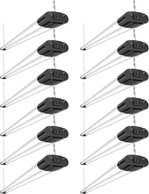 BBOUNDER 12 Pack Linkable LED Utility Shop Light, 4400 LM, 6500K Cool Daylight, 4 FT, 48 Inch Integrated Fixture for Garage, 40W Equivalent 250W, Surface   Suspension Mount, Black