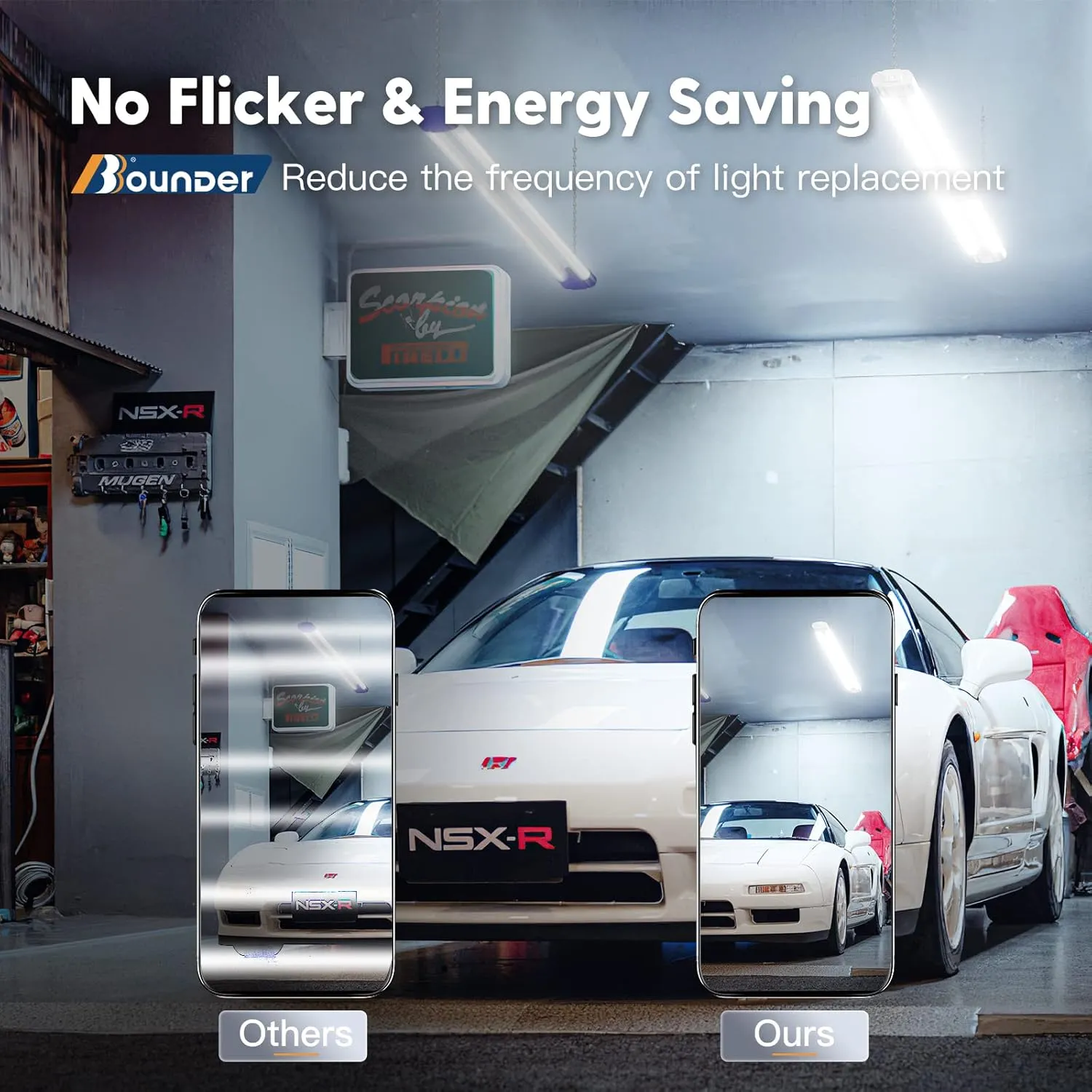 BBOUNDER 4 Pack Linkable LED Utility Shop Light, 4400 LM, Super Bright 6500K Cool Daylight, 4 FT, 48 Inch Integrated Fixture for Garage, 40W Equivalent 250W, Surface   Suspension Mount, White