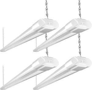BBOUNDER 4 Pack Linkable LED Utility Shop Light, 4400 LM, Super Bright 6500K Cool Daylight, 4 FT, 48 Inch Integrated Fixture for Garage, 40W Equivalent 250W, Surface   Suspension Mount, White