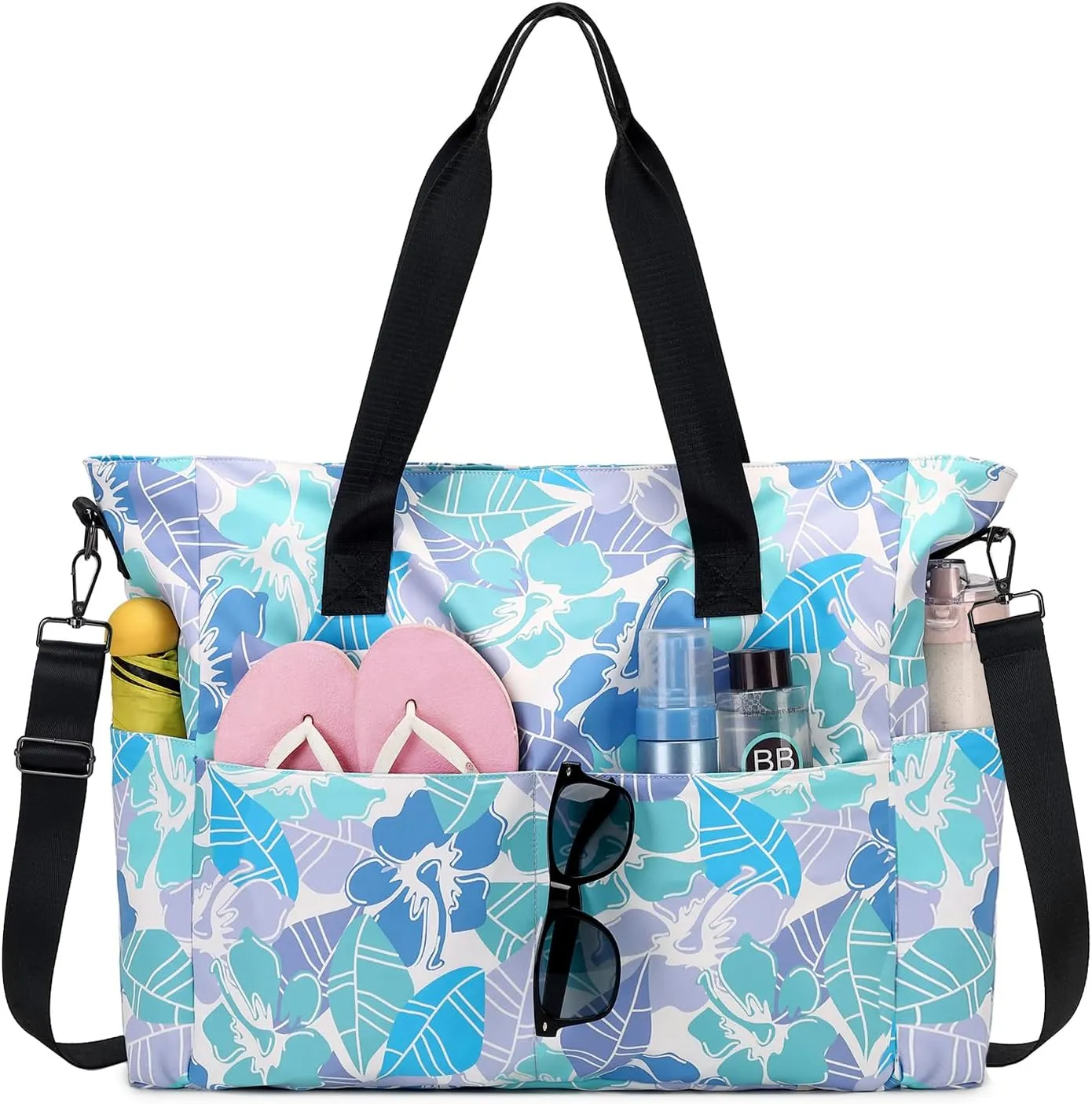 Beach Bags for Women, Large Waterproof Sandproof Swim Pool Bag with Dry Wet Seperated Pocket Utility Tote Bag