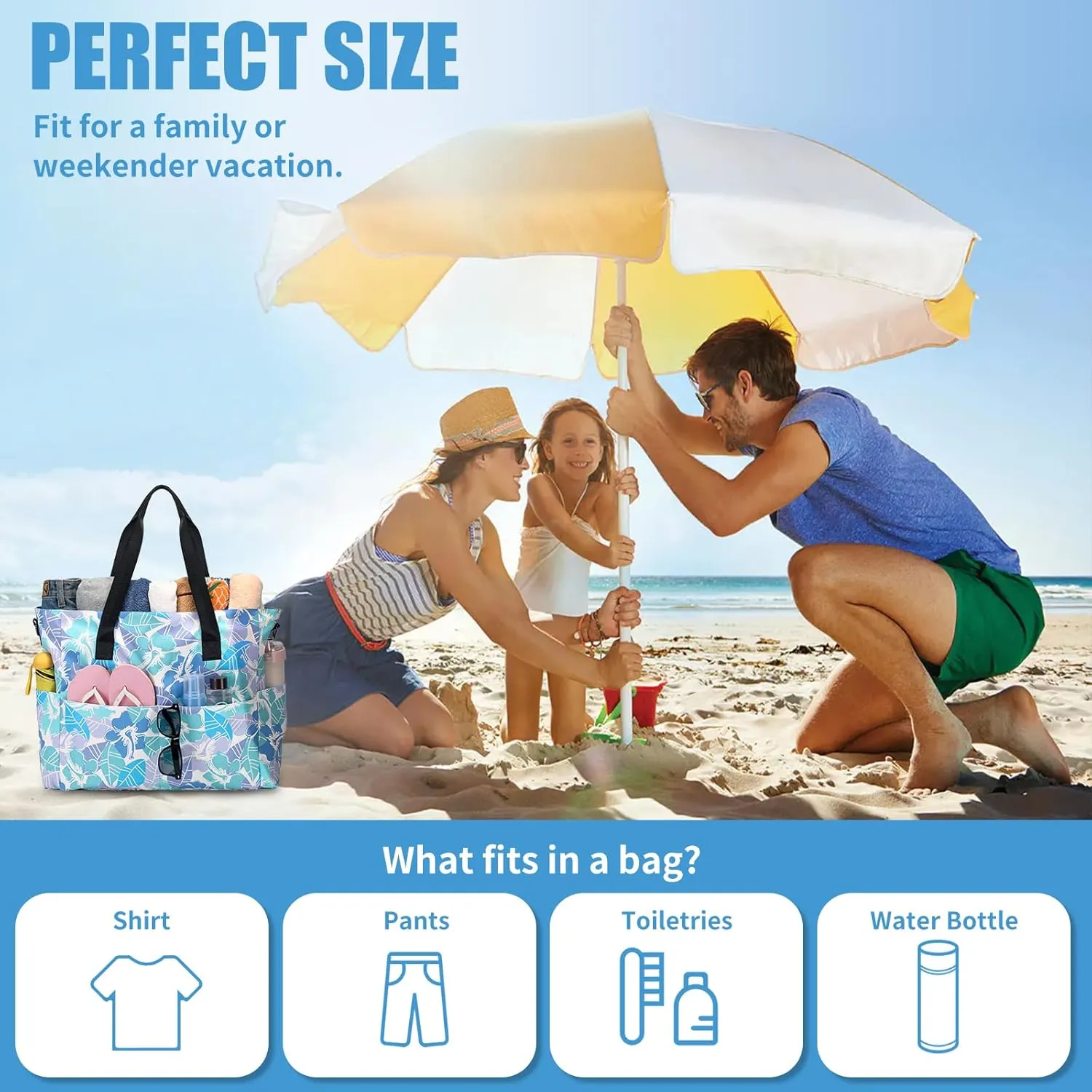 Beach Bags for Women, Large Waterproof Sandproof Swim Pool Bag with Dry Wet Seperated Pocket Utility Tote Bag
