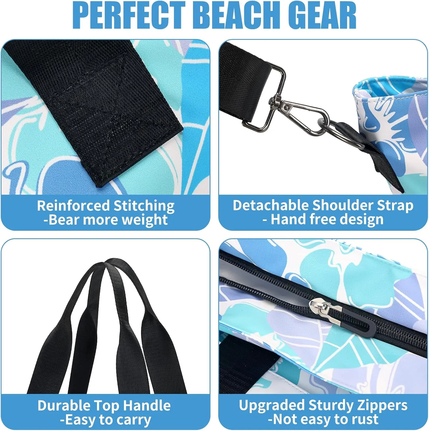 Beach Bags for Women, Large Waterproof Sandproof Swim Pool Bag with Dry Wet Seperated Pocket Utility Tote Bag